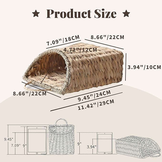 GYASVWU Woven Hanging Basket Water Hyacinth Hanging Wall Basket Wicker Handmade Baskets for Garden Farmhouse Home (Seagrass mouth)