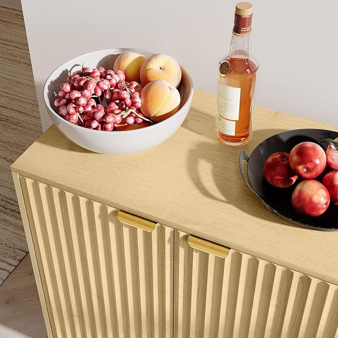 HOMCOM Fluted Sideboard Buffet Cabinet, 55" Modern Accent Console Cabinet with 4 Doors, 2 Adjustable Shelves and 5 Wood Legs, Oak