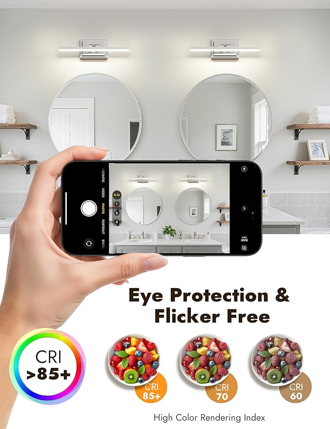 NIORSUN 15.7 Inch Modern Bathroom Light Fixture, 12W 5CCT Dimmable LED Chrome Bathroom Vanity Lights Over Mirror, Vanity Lights for Bathrooms Restroom Mirror- ETL Certified