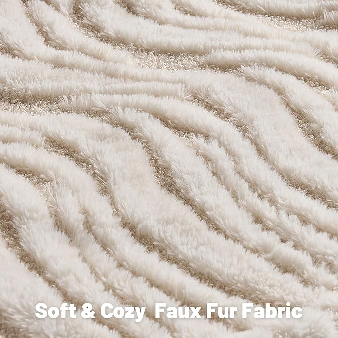 FUTEI Cream Decorative Throw Pillow Covers 16x16 Inch Set of 2,Soft Faux Fur Geometric Shapes Texture Cushion Case,Boho Home Decor for Couch Bed Living Room