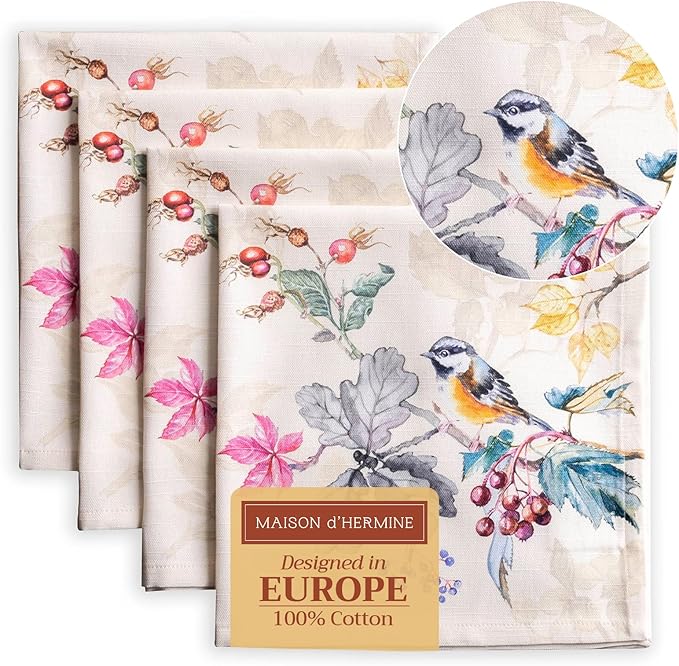 Maison d' Hermine Cloth Napkins Set of 4 100% Cotton Everyday Reusable Square Napkins Cloth Washable, Dinner, Party, Wedding, Restaurant (Equinoxe - Beige, 20" x 20")