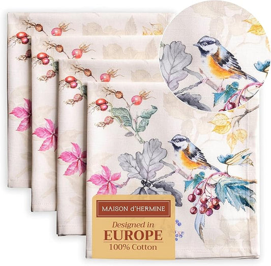 Maison d' Hermine Cloth Napkins Set of 4 100% Cotton Everyday Reusable Square Napkins Cloth Washable, Dinner, Party, Wedding, Restaurant (Equinoxe - Beige, 20" x 20")