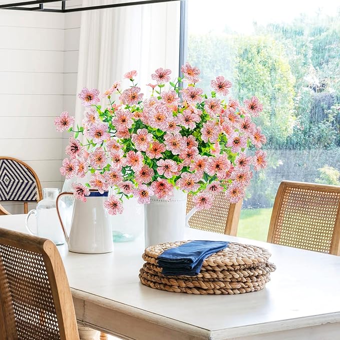 Agusbagli 10 Bundles Artificial Flowers Outdoor UV Resistant Fake Flowers No Fade Faux Plastic Greenery Shrub Plants for Wedding Home Garden Window Box Fireplace Thanksgiving Christmas Decor, Pink