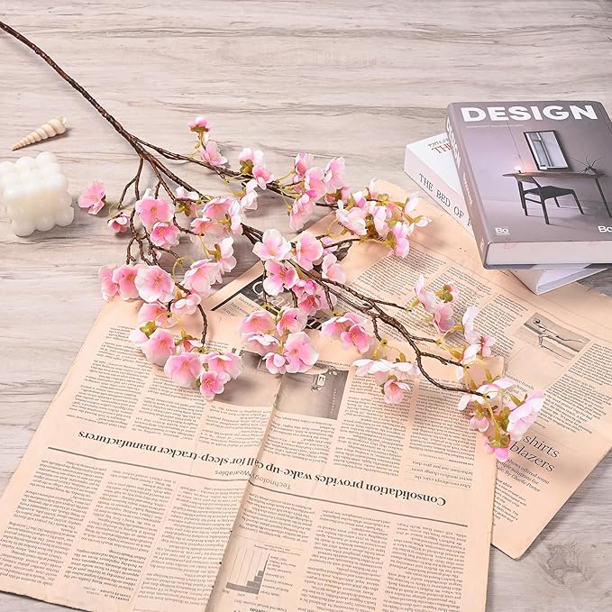 Sunm Boutique Faux Cherry Blossom Branches, Artificial Cherry Blossom Stems Cherry Blossom Flowers Vase Arrangements for Wedding Home Party Kitchen Decor, Light Pink, Set of 3