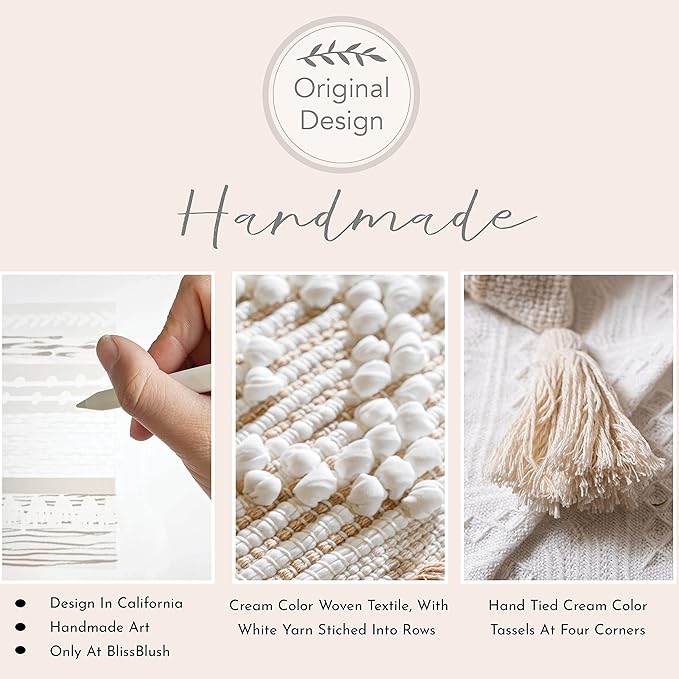 Cream White Boho Throw Pillow Cover 20X20, Boho Woven Textured Pillow Cover, Neutral Pillow Cover, Sofa Couch Bed Farmhouse Lumbar Pillow (Cover ONLY)