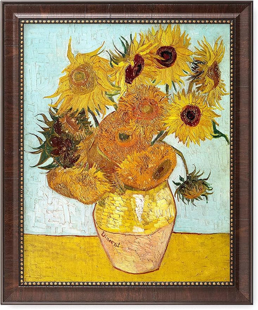 DECORARTS - Twelve Sunflowers - Vincent Van Gogh Giclee Prints w/Antique Brown Frame for Wall Decor. Picture Size: 16x20, Total Size w/Frame: 19x23