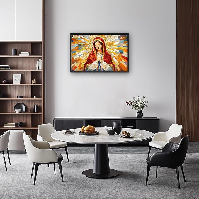 Virgin Mary Wall Art for Living Room, Our Lady of Guadalupe Canvas Wall Decor, Large Jesus Mother Pictures Framed Painting, Catholic Spiritual Artwork for Bedroom Office Home Decor 36L'' × 24W''