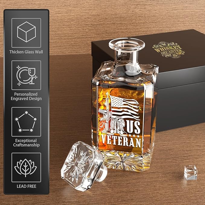 FURSARCAR Gifts for Men Dad Birthday, Military Boots Whiskey Decanter Set with 2 Glasses, Unique Cool Mens Fathers Birthday Gift from Daughter Son, Xmas Retirement Present Decanter Sets for Man