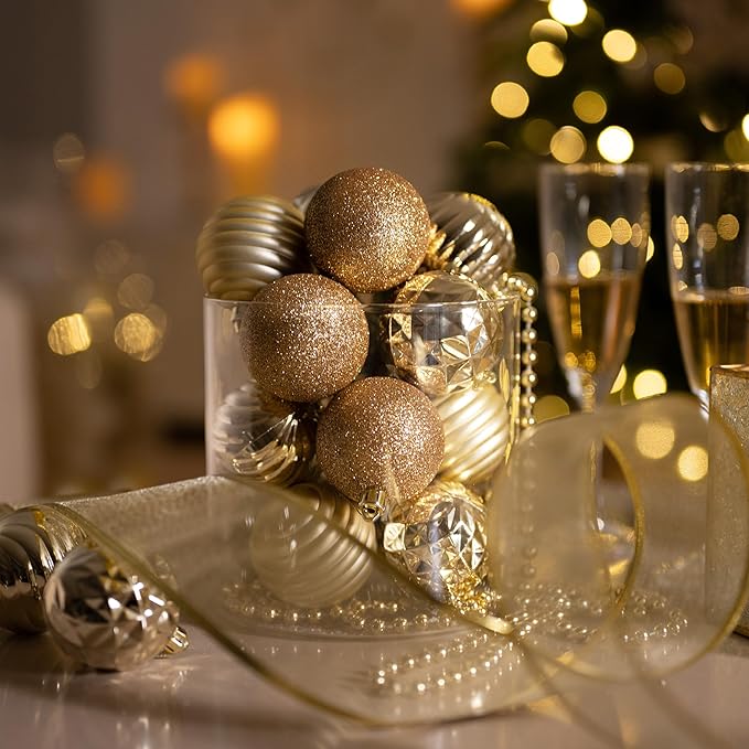 Valery Madelyn Christmas Ornaments Tree Decorations Set for Fall Halloween, 24ct Gold Shatterproof Ball Ornaments, 2.36" Hanging Ornament Bulk for Xmas Holiday Party Decor