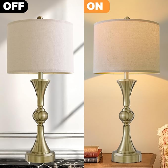 28" Table Lamps for Living Room Set of 2, Bedroom Lamps with USB A+C Ports, Modern Table Lamp,Desk Lamp, Lamps for Night Stands(Antique Bronze,No Bulbs Included)