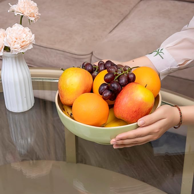 PEMAR 10" Lacquer Bamboo Fruit Bowl for Kitchen Counter, Handmade Large Decorative Pedestal Bowl for Entryway Table Home Decor, Key Bread Candy Snacks Organizer (Matcha Latte)