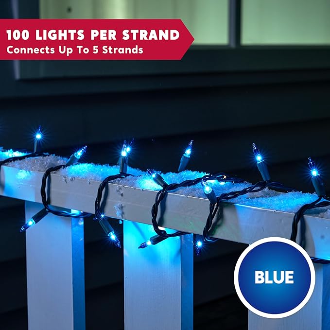Joiedomi Blue Christmas String Lights,100 Count 22.3FT Christmas Fairy Tree Lights Plug in for Indoor Outdoor Xmas Decorations Patio Holiday Theme Party Yard House,Green Wire