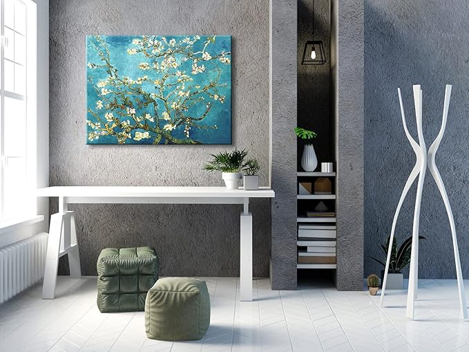 Wieco Art Flowers Paintings Canvas Wall Art for Living Room Bedroom Home Office Decorations Large Almond Blossom by Vincent Van Gogh Classic impressionist Floral Canvas Pictures Print Artwork