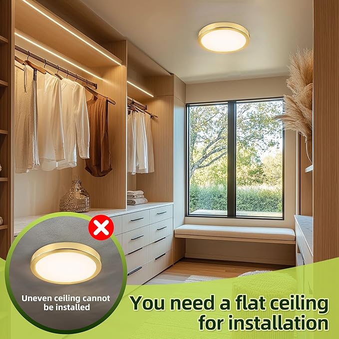 hykolity 2 Pack 9 Inch Selectable CCT LED Round Flat Panel Light, 18W 1800LM 3000K/4000K/5000K, Edge-Lit Flush Mount Ceiling Light Fixture for Kitchen, Bedroom, Laundry and Closet Room，Gold