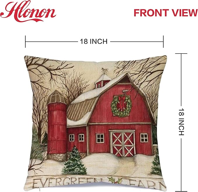 Hlonon Christmas Decorations Christmas Pillow Covers 18 x 18 Inches Set of 4 - Xmas Series Cushion Pillow Cover Custom Zippered Square Pillowcase