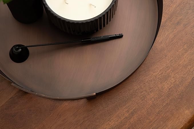 Kate and Laurel Myo Transitional Metal Round Tray; 15 Inch Diameter; Bronze; Modern Glam Circular Decorative Serving Tray with Handles for Use as Living Room Ottoman Table or Entryway Tray Decor