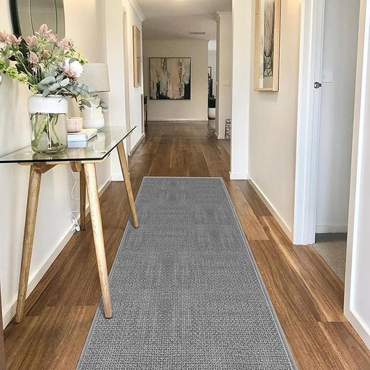 GOYLSER 7ft Kitchen Rugs Non Slip, Absorbent Bathroom Rugs, Rubber Backed Kitchen Runners Non Skid Washable, Natural Jute Grey Runner Rugs for Entryway