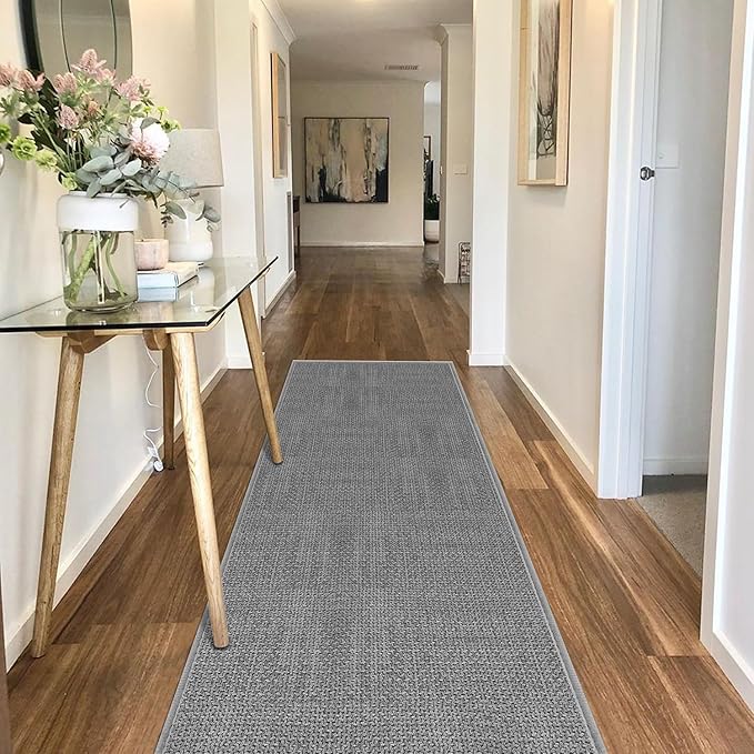 GOYLSER 15ft Laundry Rug Runner Non Slip, Anti Fatigue Kitchen Runner Rug Washable Runner Rug, Grey Absorbent Hall Floor Runner Bathroom Rug