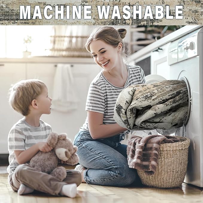 Area Rugs 9x12 Living Room: Large Machine Washable Area Rug with Non Slip Backing Non Shedding Abstract Stain Resistant Carpet for Bedroom Dining Room Nursery Home Office - Beige/Brown