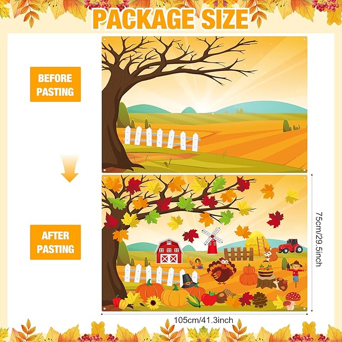 Fall Felt Story Board Set 3.4FT 55 Pcs Autumn Wall Activity Board Thanksgiving DIY Craft Wall Decor Pumpkin Turkey Flannel Storytelling Ornaments for Autumn Harvest Gift (55, Fall)