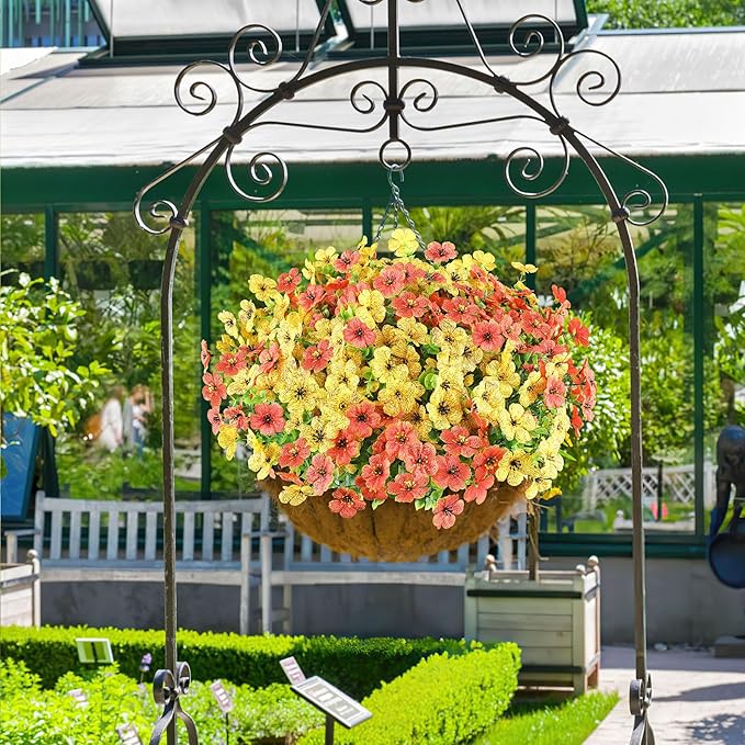 AmyHomie 16 Bundles Artificial Flowers for Outdoor Outside Summer Fall Decoration UV Resistant Faux Flowers No Fade Fake Plastic Plants Fake Mums Garden Porch Window Box Decorating