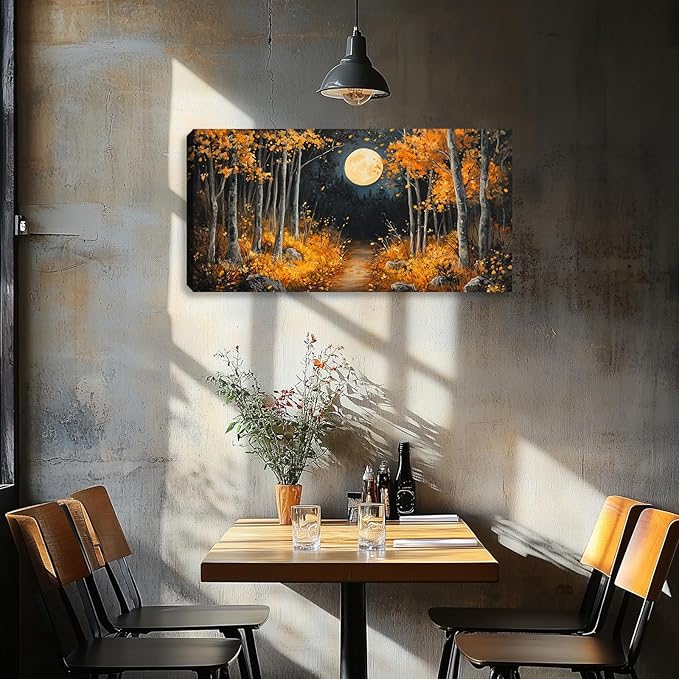 Forest Canvas Wall Art Nature Landscape Painting Moon Tree Scenery Picture Wall Decor Large Framed Artwork for Living Room Bedroom Office Home Wall Decorations 40L x 20W