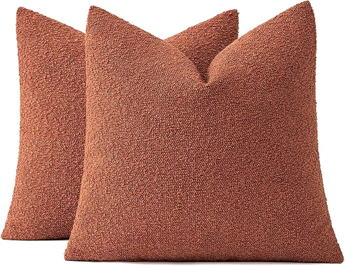 MIULEE Fall 18x18 Inch Decorative Pillow Covers for Couch Bed Set of 2 Textured Boucle Neutral Throw Pillows Burnt Orange Accent Solid Cushion Pillowcase Cozy Soft Sofa Livingroom Home Decor