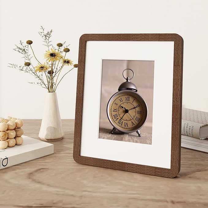 8x10 Picture Frame, Rustic 8 by 10 Photo Frame for Wall & Tabletop Display - Solid Oak Wood & Tempered Glass, 8x10 Picture Frame Matted to 5x7, Wood Collage Frames for Home, Walnut Color, 1 Pack