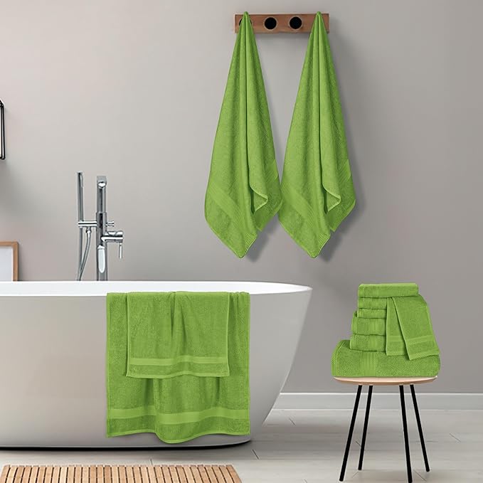 GLAMBURG Ultra Soft 24-Piece Towel Set - 100% Pure Ringspun Cotton, Contains 8 Oversized Bath Towels 27x54, 8 Hand Towels 16x28, 8 Wash Cloths 13x13 - Ideal for Everyday use, Hotel & Spa - Kiwi Green