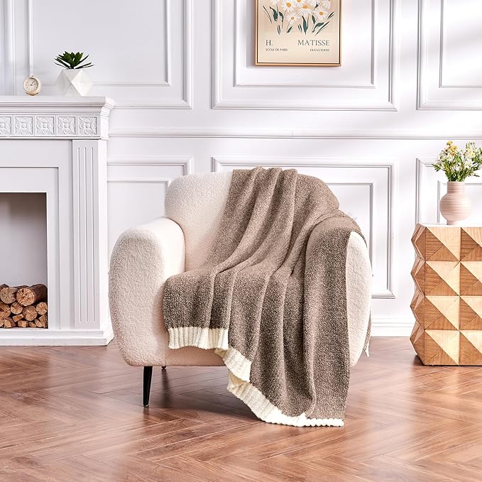 CozeCube Melange Blanket, Ultra Soft Dark Brown and White Throw Blanket, Warm Cozy Knit Fuzzy Plush Reversible Throw for Couch Bed Sofa, 50"x60"