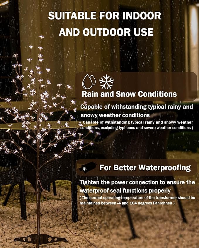 4ft Lighted Cherry Blossom Tree with 144 Warm White LED Lights for Holiday Decor - Dimmable, UL Certified, Waterproof - Ideal for Indoor and Outdoor Decoration