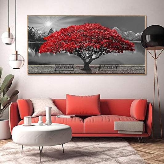 Large Framed Wall Art for Living Room Large Mangrove Landscape Modern Art for Wall Decor Living Room, Bedroom, Office, Home Wall Decor 24x48 inches(With Soild Wood Dark Framed)
