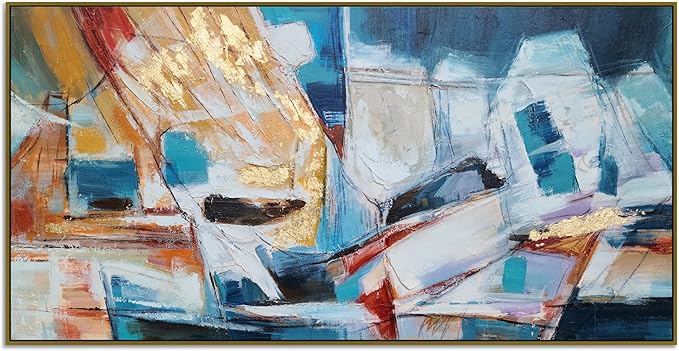 Yihui Arts Abstract Canvas Wall Arts Hand Painted Oil Paintings with Gold Foil and Floating Frame