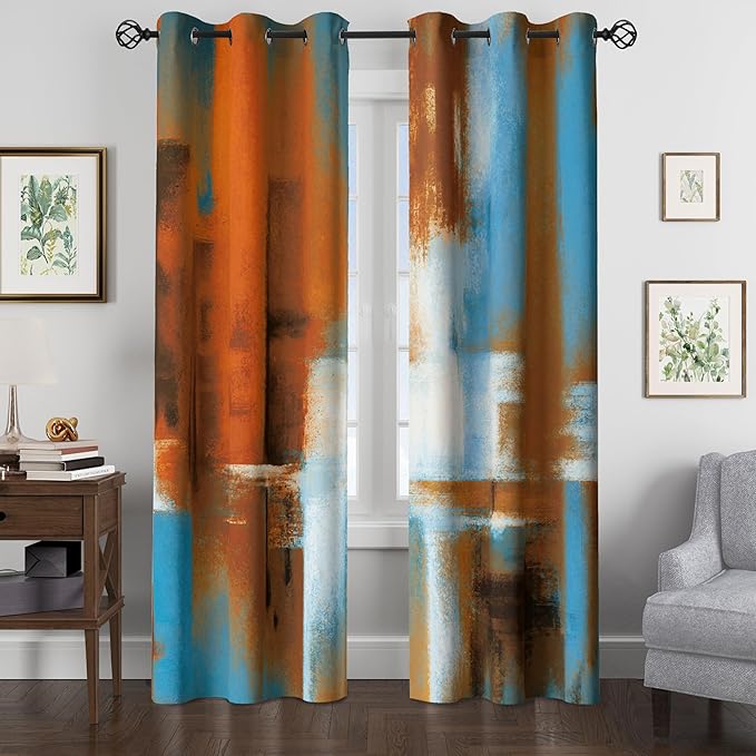 Asuexpect Rust Curtains 2 Panels Abstract Curtain Room Darkening Grommet Window Treatments Modern Decorative for Bedroom Living Room, 42x84 Inches