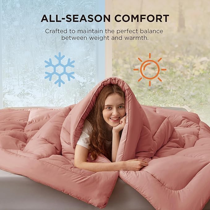 Bedsure Comforter Duvet Insert - Quilted Comforters King Size, All Season Duvet, GentleSoft Down Alternative Bedding, with 8 Tabs, Gifts for Women/Men, Dusty Pink, King 90 x 102 Inches