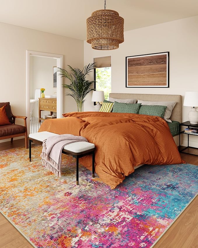 Lahome Modern Abstract Washable Living Room Rug, Colorful 8x10 Area Rugs for Bedroom Girls Kids Non Slip Low Pile, Large Soft Indoor Accent Carpet for Dining Room Table Home Decor