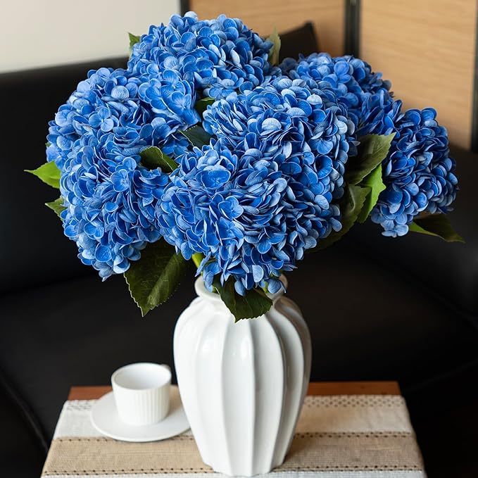 3PCS 22 inch Realistic Artificial Hydrangea Large Real Touch Flowers Artificial Flowers Dry Flowers Outdoor Wedding Christmas Office Family Party Living Room Table Decoration (Dark Blue)