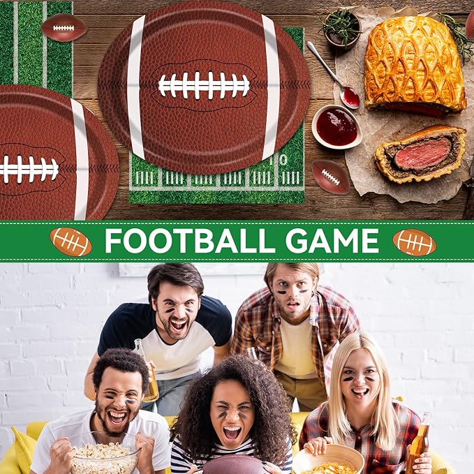 Football Oval Paper Plates Football Plates and Napkins Party Decorations Sport Rugby Theme Birthday Supplies 11inch Touch Down Dish Tray Dinnerware for Party Game Celebration, 25 Guest