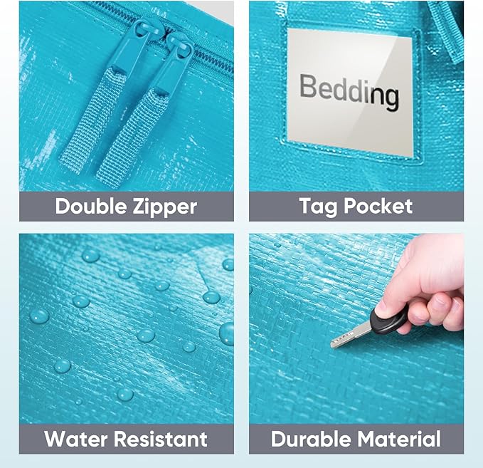 TICONN 2 Pack Extra Large Moving Bags with Zippers & Carrying Handles, Heavy-Duty Storage Tote Moving Boxes for Space Saving (2 Pack, Aqua)