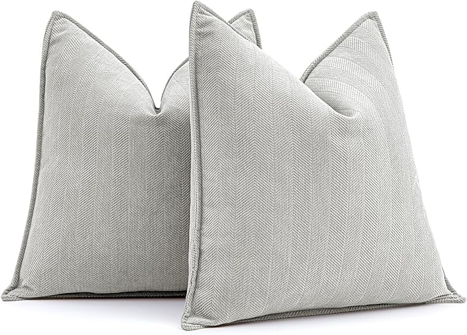 MIULEE Pack of 2 Light Grey Decorative Pillow Covers 22x22 Inch Soft Chenille Luxurious Couch Throw Pillows Farmhouse Cushion Covers Euro Shams with Elegant Design for Sofa Bed Living Room Home Decor