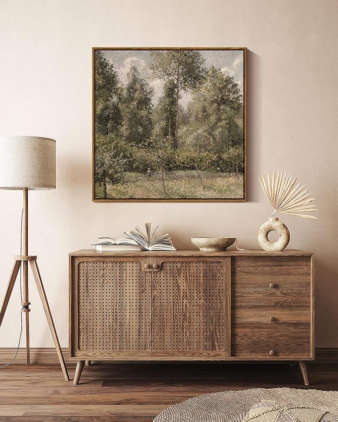 InSimSea Square Framed Canvas Wall Art, Large Decor Poplars in Garden Paintings, Classical Nature Wall Pictures for Bedroom Bathroom Living Room, Canvas Prints Vintage Home Decor 24"x24"