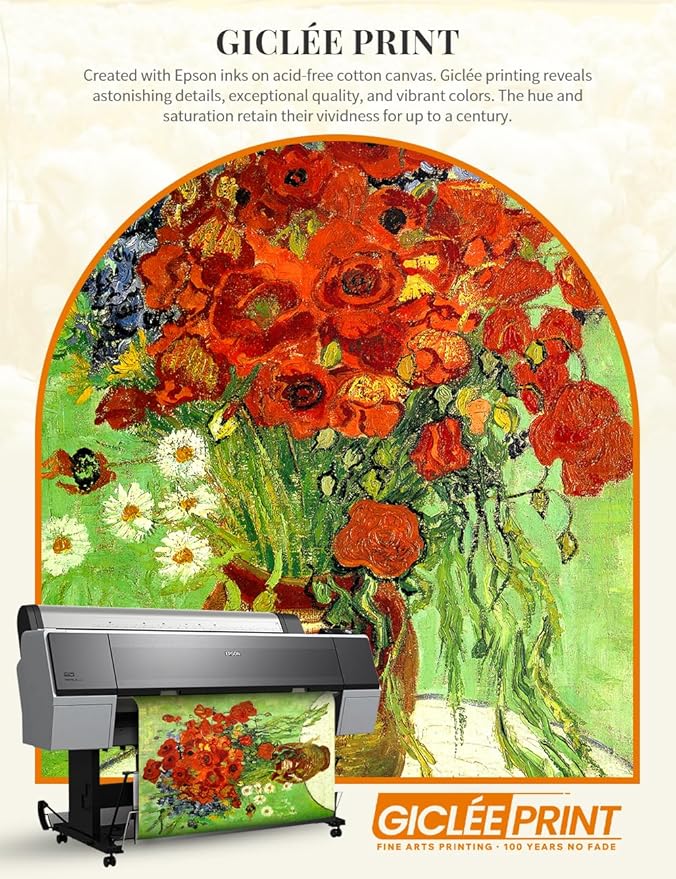 DECORARTS - Red Poppies and Daisies, Vincent Van Gogh Art Reproduction. Giclee Canvas Prints Wall Art for Home Decor 30x24