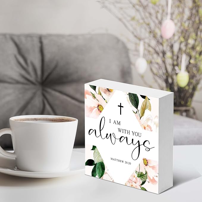 Christian Gifts, ‘I Am With You Always’ Wooden Box Sign Decor, Christian Home Décor, Birthday, Thanksgiving, Christmas Gifts, Christian Decorations, Gifts for Family, Friends, etc.(051)