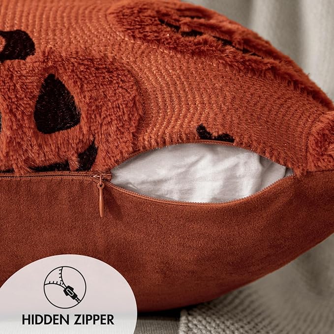 MIULEE Fall Halloween Throw Pillow Covers 20x20 Decorative Pumpkin Pattern Pillowcases Soft Plush Faux Wool Cushions for Home Patio Sofa Couch,Dark Rust