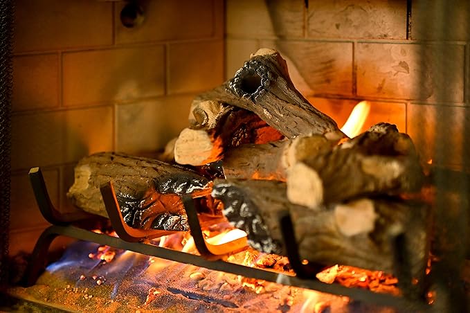 Barton 10-Piece Fireplace Logs Ceramic Logs Wood Fire Place Log Gas Heat Resistant Realistic Logs Stackable Logs Indoor or Outdoor Set (10pcs)