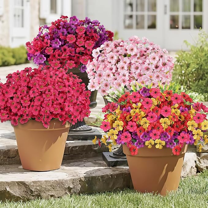 24 Bundles Realistic Fake Flowers for Outdoors, No Fade Faux Silk Flowers & Artificial Plants Lavender, for Garden Patio Porch Decor, Window Box, Hanging Basket, Planter, Grave Decorations