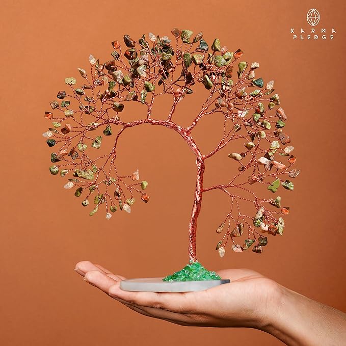 Unakite Healing Crystal Tree of Life for Home and Office Decor, Positive Energy, Wealth, Good Luck, Reiki Healing Crystals and Stones, Handmade Feng Shui Decoration, Birthday Gifts for Women, Mom