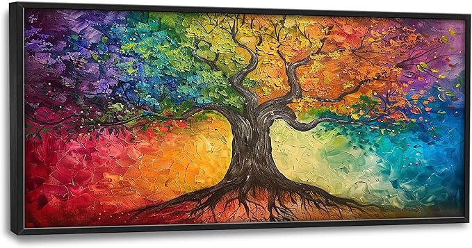 Colorful Tree Large Wall Art for Living Room Framed, Tree of Life Wall Decor Pictures, Canvas Print Painting, Aesthetic Artwork Bedroom Office Home Decor 60"x30"
