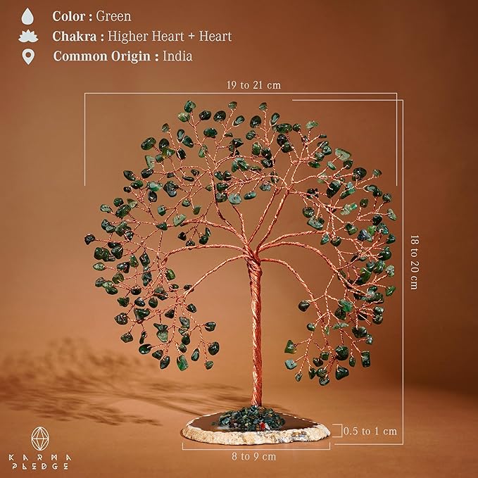 Crystal Tree Home and Office Decoration, Green Aventurine Healing Stones Handmade Crystal Decor Tree of Life for Positive Energy, Good Luck, Money and Spiritual Gifts for Women