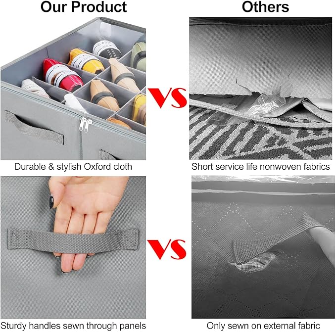 Shoe Organizer for Closet, Foldable Shoe Box with Adjustable Dividers and Clear Cover, Space Saving Shoe Storage Organizer Cabinet with Reinforced Handles, Fits 16 Pairs, Gray, TP09G